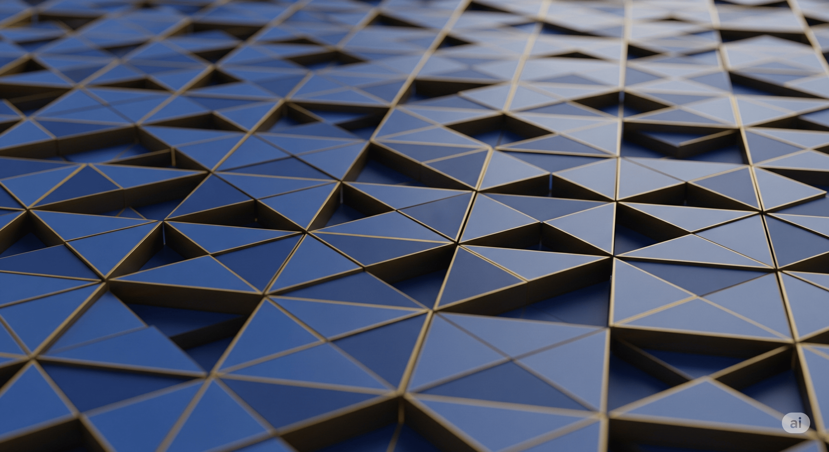 A triangular geometric tiling in blue and gold