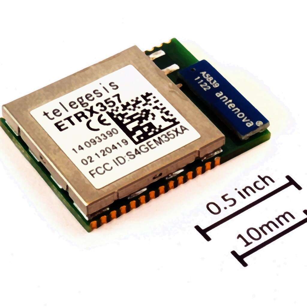 ETRX357 ZigBee module with a size reference