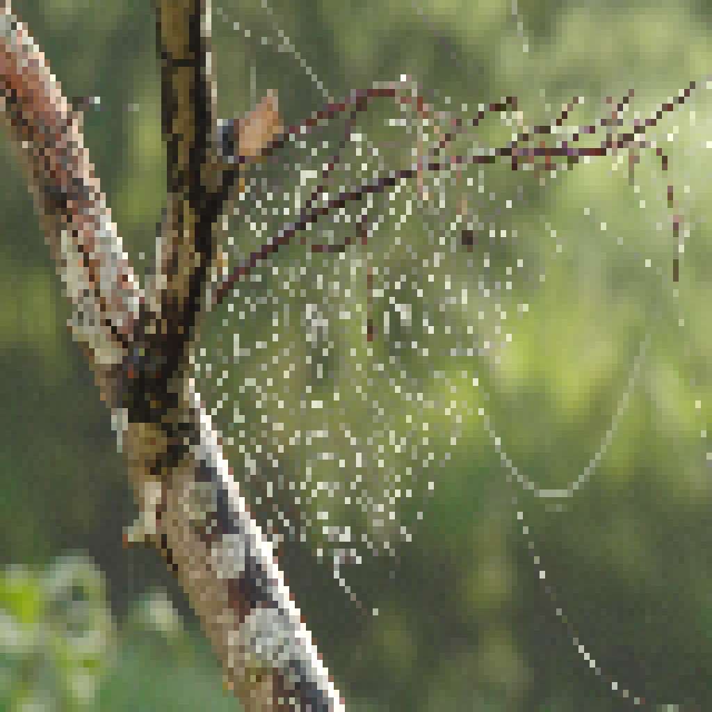 Abstract pixelated spider web, a metaphor for interwoven patterns