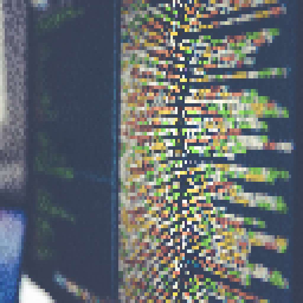 Pixelated photograph of code on a computer monitor